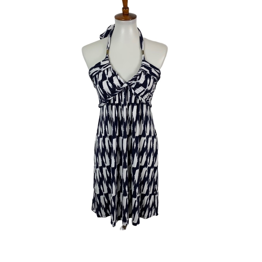 Tart Halter Empire Waist Mini‎ Dress Navy White Medium